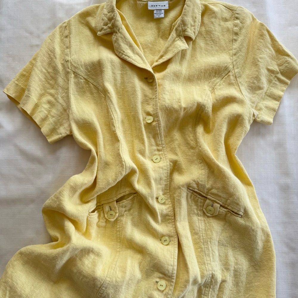 Linen/hemp blend vintage sheath dress in yellow